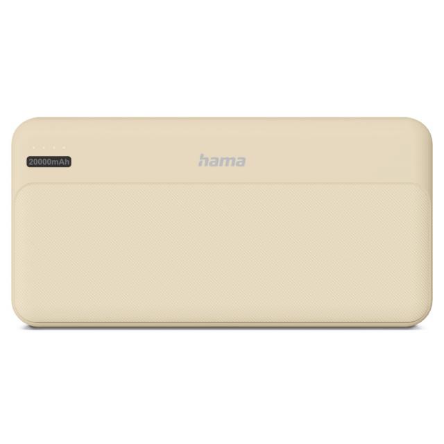 HAMA Външна батерия "Pocket 20", 20000 mAh, Изходи: 2x USB-A, бежов 