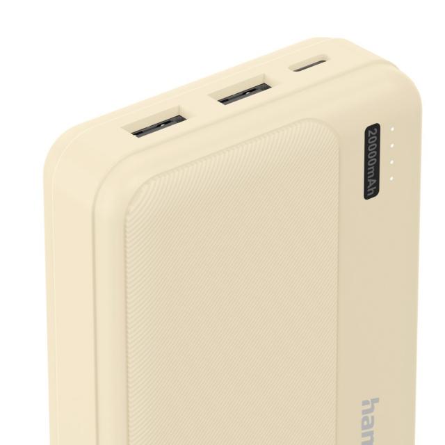 HAMA Външна батерия "Pocket 20", 20000 mAh, Изходи: 2x USB-A, бежов 