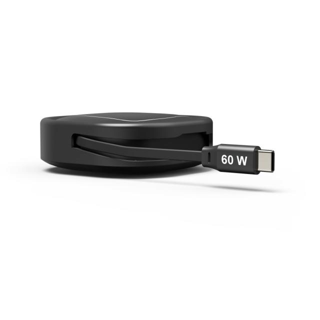Hama Retractable Charging Cable, USB-C - USB-C, 60 W, 1 m 