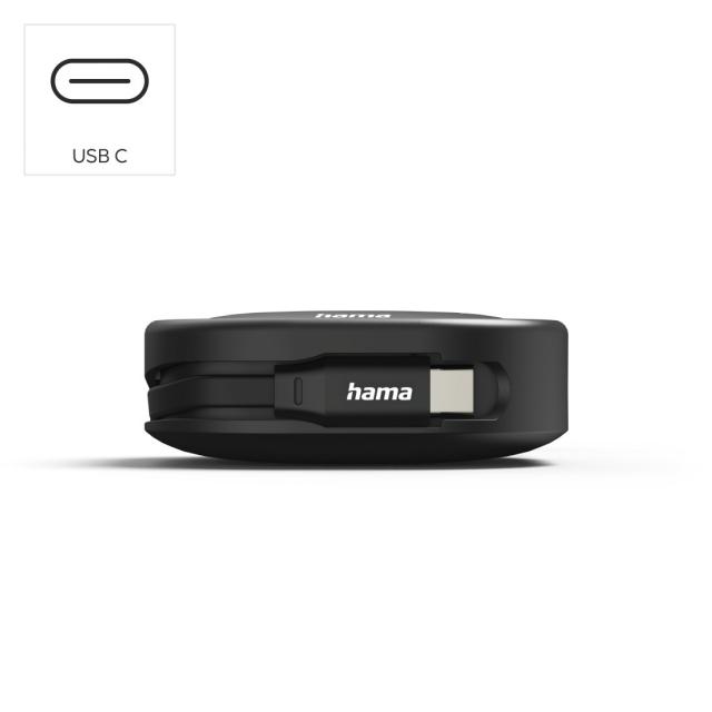 Hama Retractable Charging Cable, USB-C - USB-C, 60 W, 1 m 