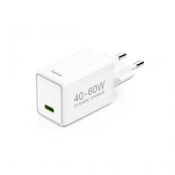 HAMA Бързо зарядно устройство, 40–60 W, GaN, USB-C, PD, Dynamic Fast Charger, бяло