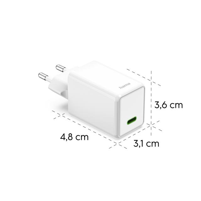 HAMA Бързо зарядно устройство, 40–60 W, GaN, USB-C, PD, Dynamic Fast Charger, бяло 