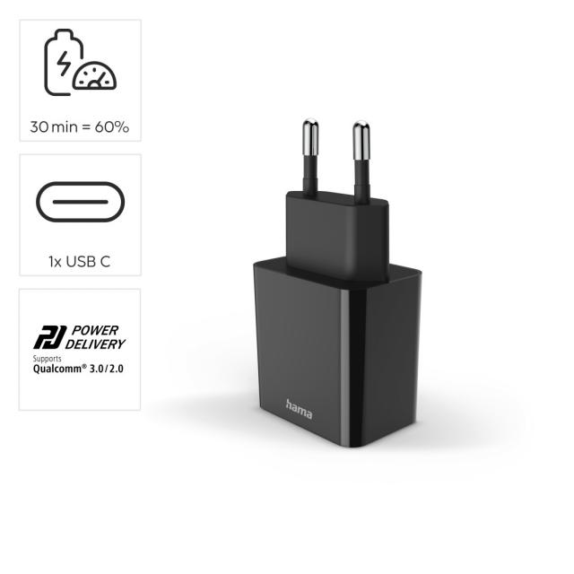Hama Fast Charger, USB-C, PD, 20 W, black 