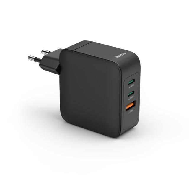 HAMA Бързо зарядно GaN, 2x USB-C, 1x USB-A, PD, 100 W, черно 