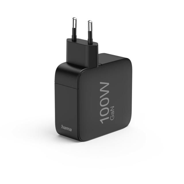 HAMA Бързо зарядно GaN, 2x USB-C, 1x USB-A, PD, 100 W, черно 