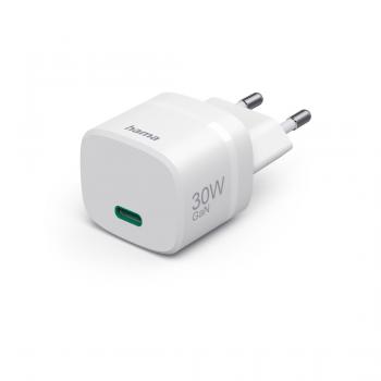 HAMA Зарядно устройство, 30 W, GaN, USB-C, PD/Qualcomm®, Zero Standby, бяло