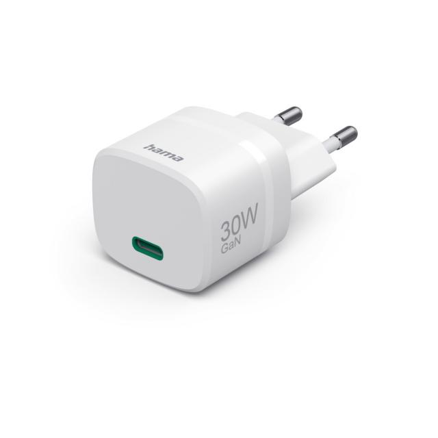 HAMA Зарядно устройство, 30 W, GaN, USB-C, PD/Qualcomm®, Zero Standby, бяло 
