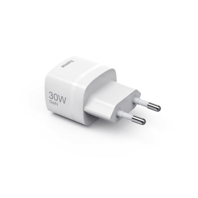 HAMA Зарядно устройство, 30 W, GaN, USB-C, PD/Qualcomm®, Zero Standby, бяло 