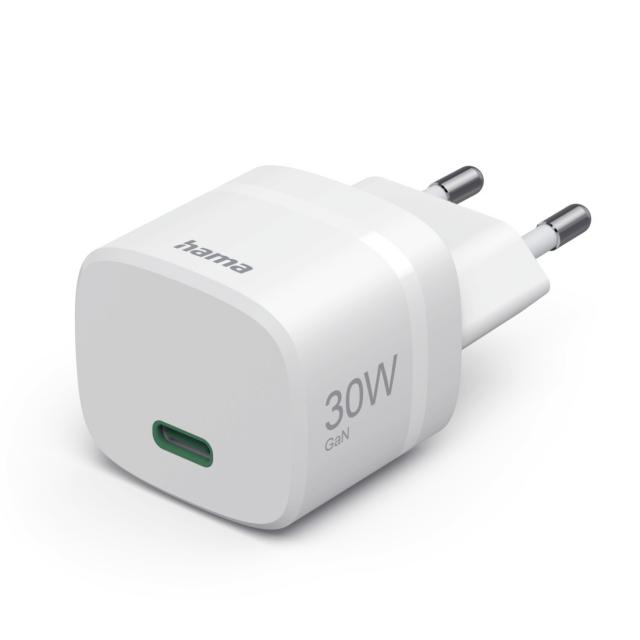 HAMA Зарядно устройство, 30 W, GaN, USB-C, PD/Qualcomm®, Zero Standby, бяло 