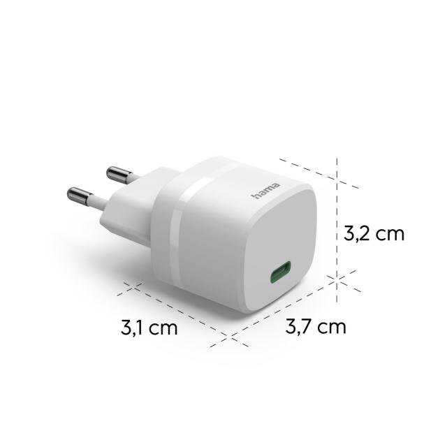 HAMA Зарядно устройство, 30 W, GaN, USB-C, PD/Qualcomm®, Zero Standby, бяло 