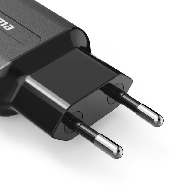 Зарядно HAMA 220V, 2 x USB-A, 12W, Черен 