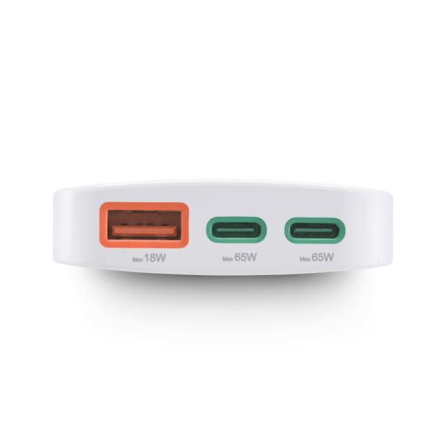 HAMA Бързо мини зарядно, 65W, 2x USB-C, 1x USB-A, PD, плоско, бяло 