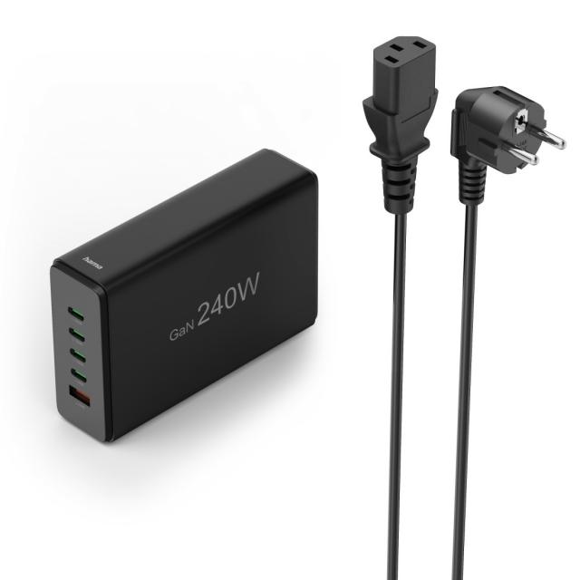 Hama 5 Port USB Charging Station, GaN, Fast Charger, 4xUSB-C, 1xUSB-A, PD, 240 W 
