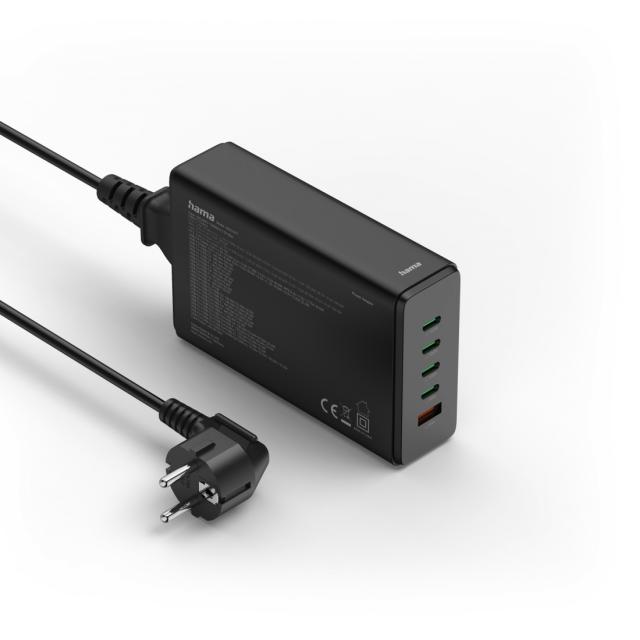 Hama 5 Port USB Charging Station, GaN, Fast Charger, 4xUSB-C, 1xUSB-A, PD, 240 W 