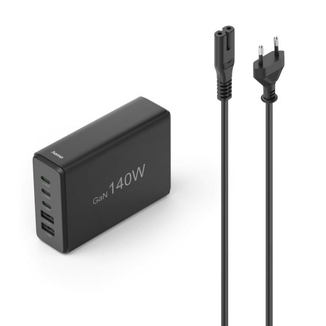 Hama 5-Port USB Charging Station, GaN, Fast Charger, 3xUSB-C, 2xUSB-A, PD, 140 W 