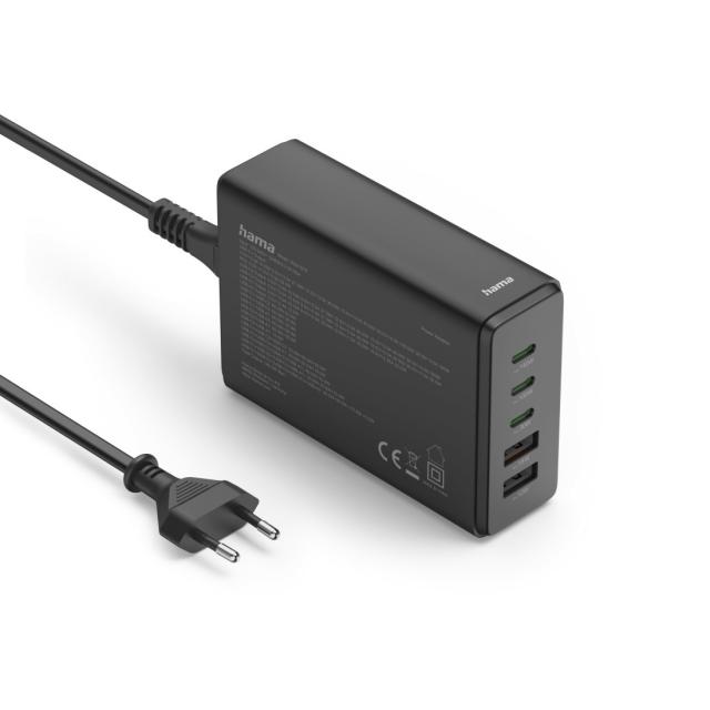 Hama 5-Port USB Charging Station, GaN, Fast Charger, 3xUSB-C, 2xUSB-A, PD, 140 W 