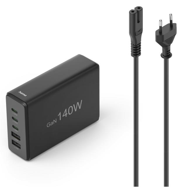 Hama 5-Port USB Charging Station, GaN, Fast Charger, 3xUSB-C, 2xUSB-A, PD, 140 W 