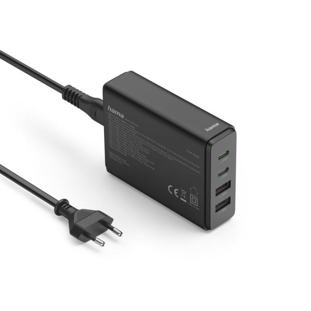 Hama 4-Port USB Charging Station, GaN, Fast Charger, 2xUSB-C, 2xUSB-A, PD, 65 W 