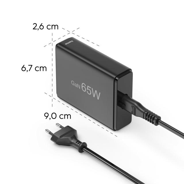 Hama 4-Port USB Charging Station, GaN, Fast Charger, 2xUSB-C, 2xUSB-A, PD, 65 W 