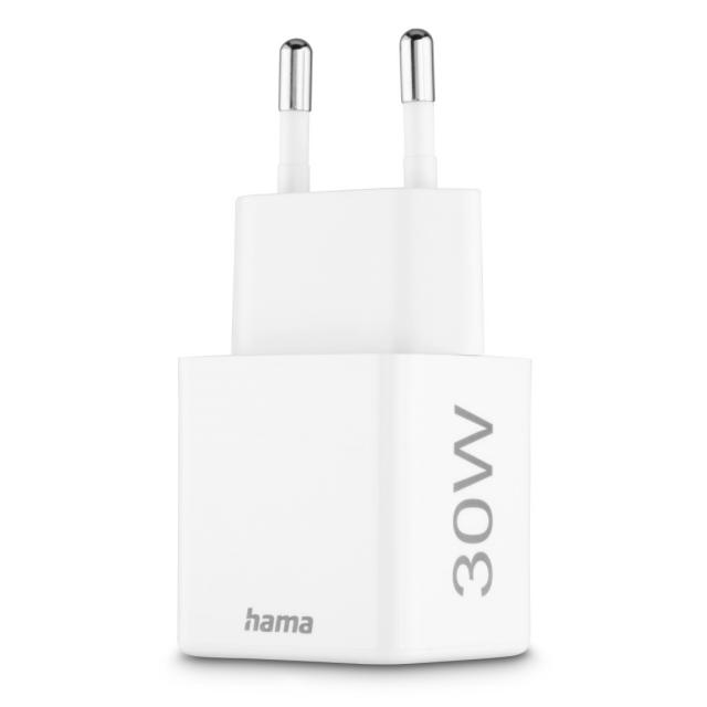 HAMA Бързо мини Gan зарядно, 30 W, 1x USB-C, 1x USB-A, PD, бял 