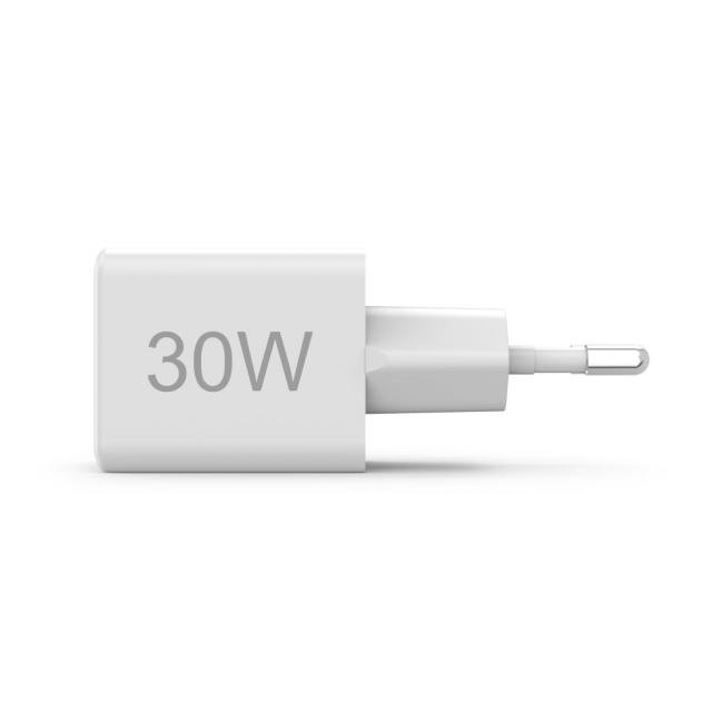 HAMA Бързо мини Gan зарядно, 30 W, 1x USB-C, 1x USB-A, PD, бял 