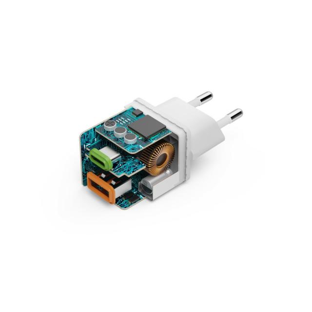 HAMA Бързо мини Gan зарядно, 30 W, 1x USB-C, 1x USB-A, PD, бял 