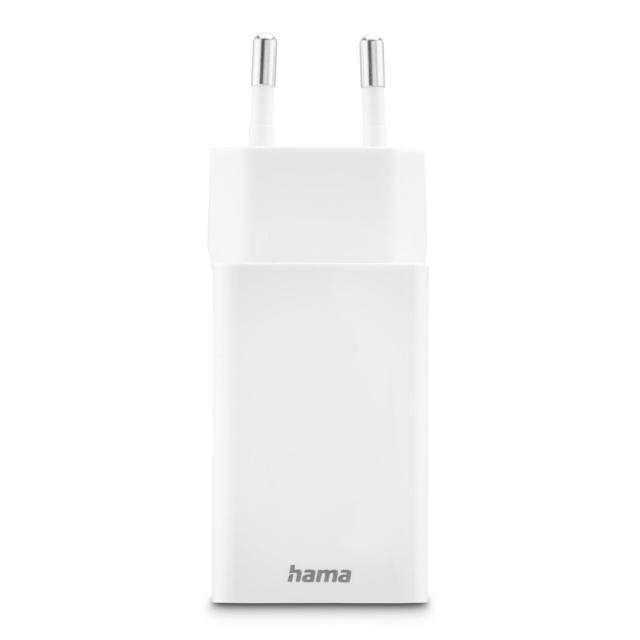 Hama Fast Charger, 1x USB-C, 1x USB-A, Mini Charger, PD, 45 W, white 
