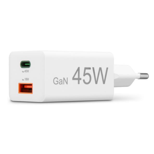 Hama Fast Charger, 1x USB-C, 1x USB-A, Mini Charger, PD, 45 W, white 
