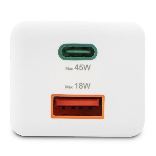 Hama Fast Charger, 1x USB-C, 1x USB-A, Mini Charger, PD, 45 W, white 