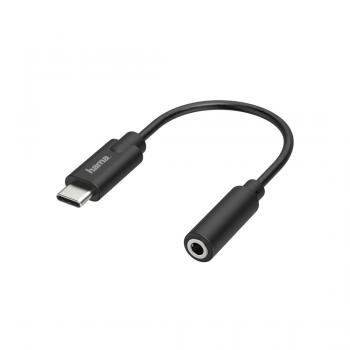 HAMA Аудио адаптер, USB-C мъжко - 3.5 mm аудио жак женско, Стерео, Черен