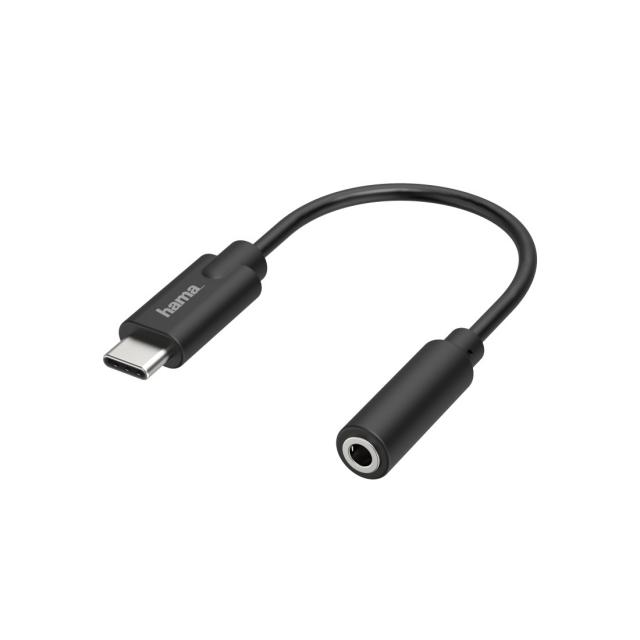 HAMA Аудио адаптер, USB-C мъжко - 3.5 mm аудио жак женско, Стерео, Черен 