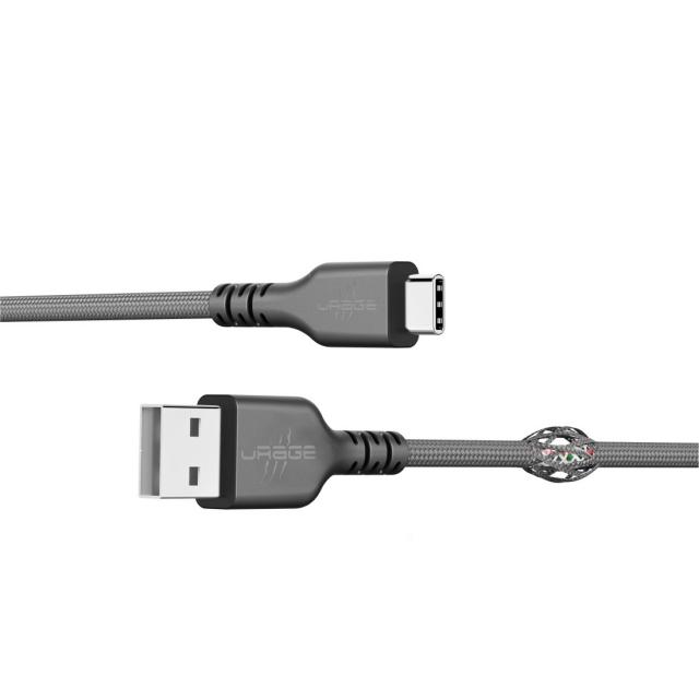 uRage USB Cable, uFlex, USB-A Plug - USB-C Plug, Mesh, 2.20 m, black 