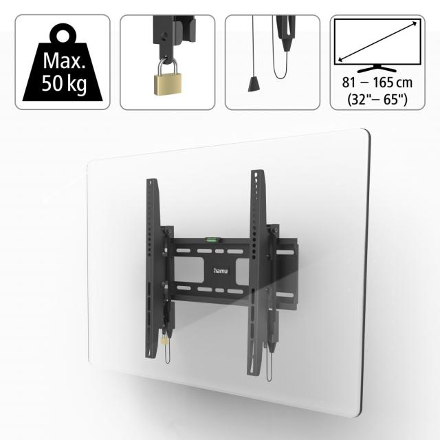 HAMA Стенна стойка за TV, 165 см (65") до 50 кг, защита от кражба 