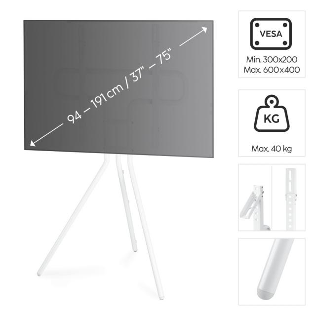 Hama TV Stand, Free-standing Easel, Height-adjustable, 191 cm (75") up to 40 kg 