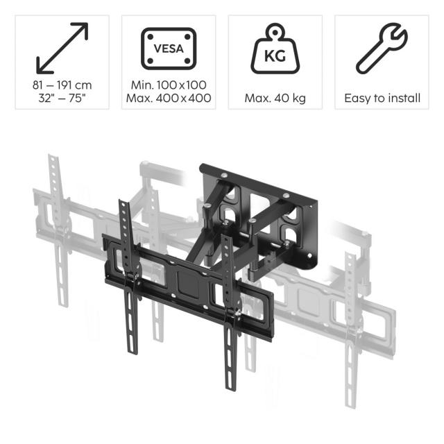 Стенна стойка за TV Hama, 191 cm (75”), до 40 kg 