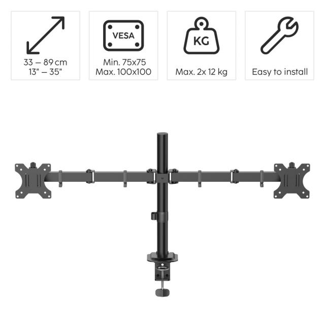 Hama Monitor Mount, 2 Monitors, Height-adjustable, Swivel/Tilt, 13