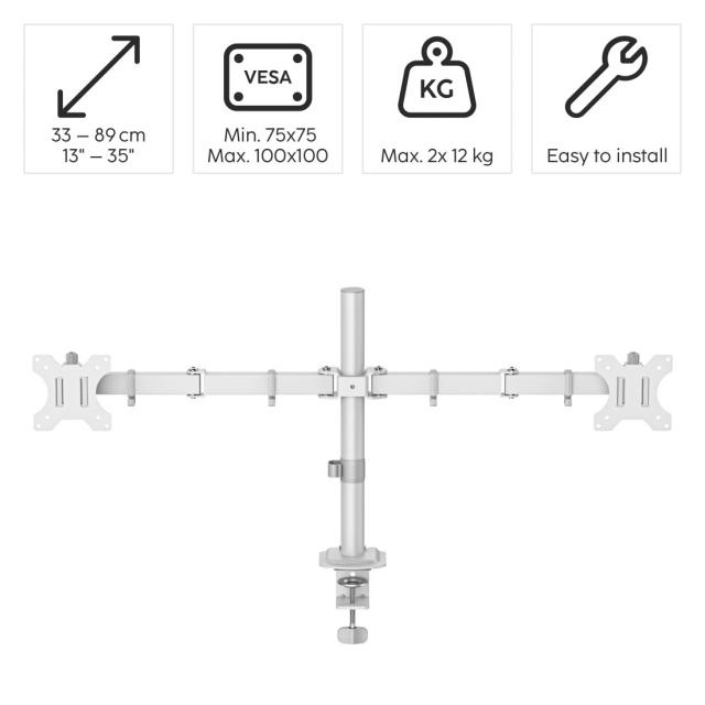 Hama Monitor Mount, 2 Monitors, Height-adjustable, Swivel/Tilt, 13" - 35", white 