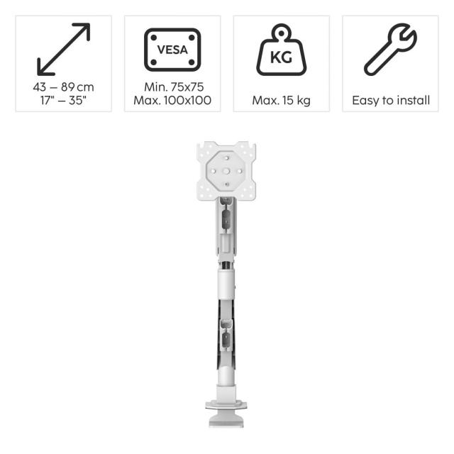 Hama Monitor Mount, Gas Spring, Height-adjustable, Swivel/Tilt, 17"-35", white 