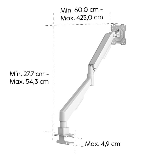 Hama Monitor Mount, Gas Spring, Height-adjustable, Swivel/Tilt, 17"-35", white 