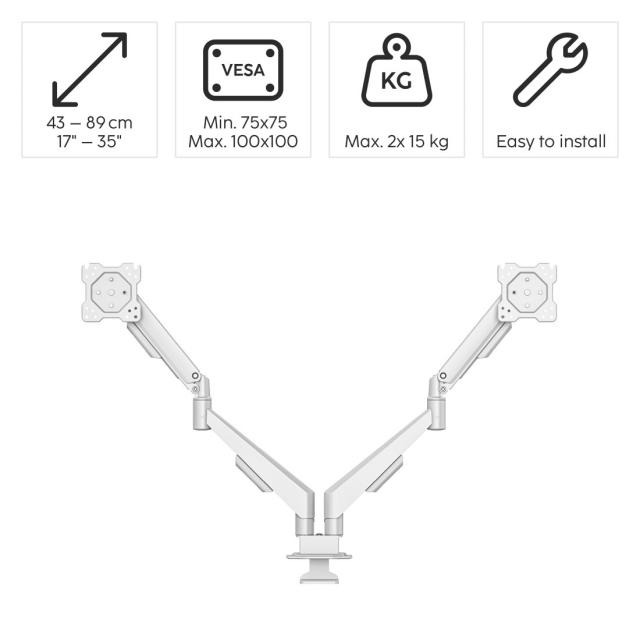 Hama Monitor Mount, 2 Monitors, Gas Spring, Fully Mobile, 17" - 35", white 