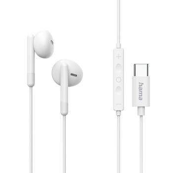 HAMA Слушалки "Season II" USB-C, накрайници, микрофон, защита от прегъване на кабел, бял
