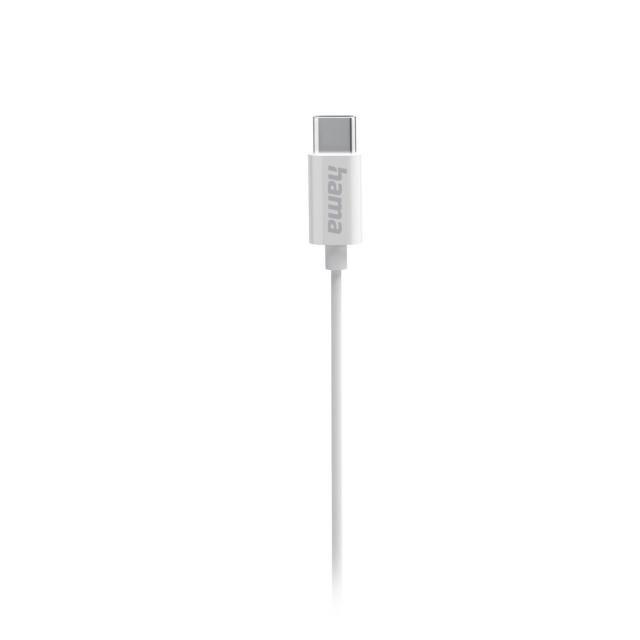 Hama “Curly” Headphones, In-Ear, Microphone, Cable Kink Protection, USB-C, white 