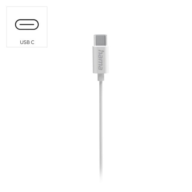 Hama “Curly” Headphones, In-Ear, Microphone, Cable Kink Protection, USB-C, white 