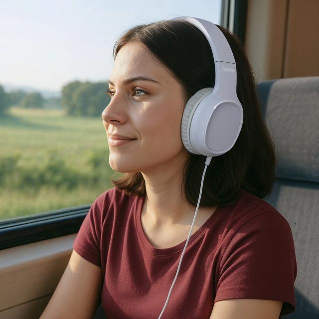 HAMA Слушалки с микрофон "Fun C", USB-C, водач за кабел от едната страна, бели 