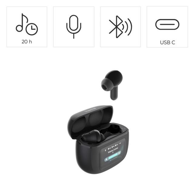 Hama "Spirit Touch" Bluetooth® Headphones, TWS, ANC, with Display, In-Ear, black 