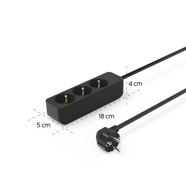 Hama 3-Way Power Strip, with Incr. Touch Protect., 1.4 m, black 