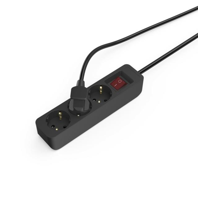 Hama Power Strip, 3-Way, with Switch, 1.4 m, black 