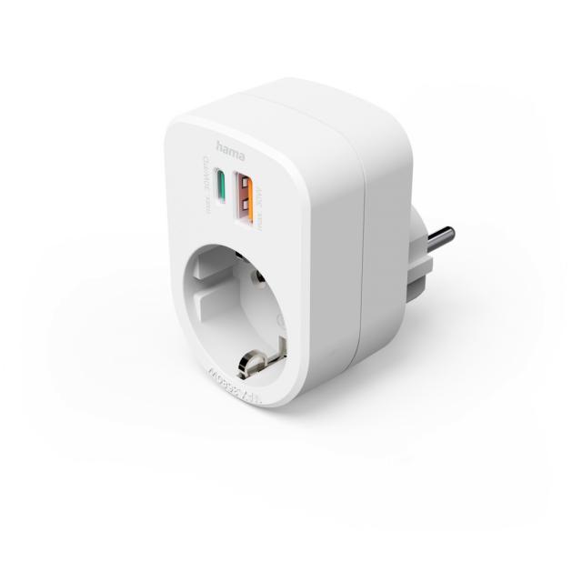HAMA 3-мултипортов контакт, 1 x USB-C PD, 1 x USB-A, 1 x Шуко контакт, 30W PD 
