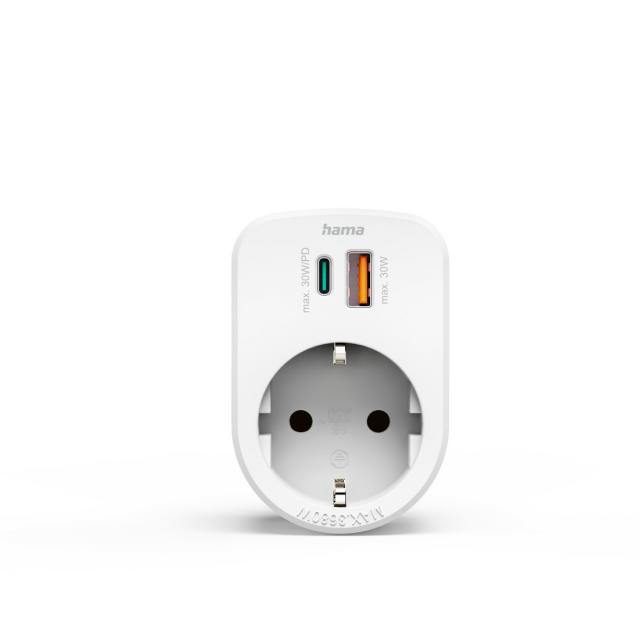 HAMA 3-мултипортов контакт, 1 x USB-C PD, 1 x USB-A, 1 x Шуко контакт, 30W PD 