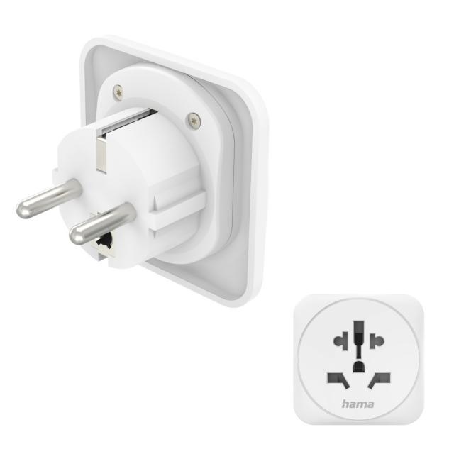 Hama Travel Adapter Type E and F, 3-Pin, Universal, World to Europe, white 